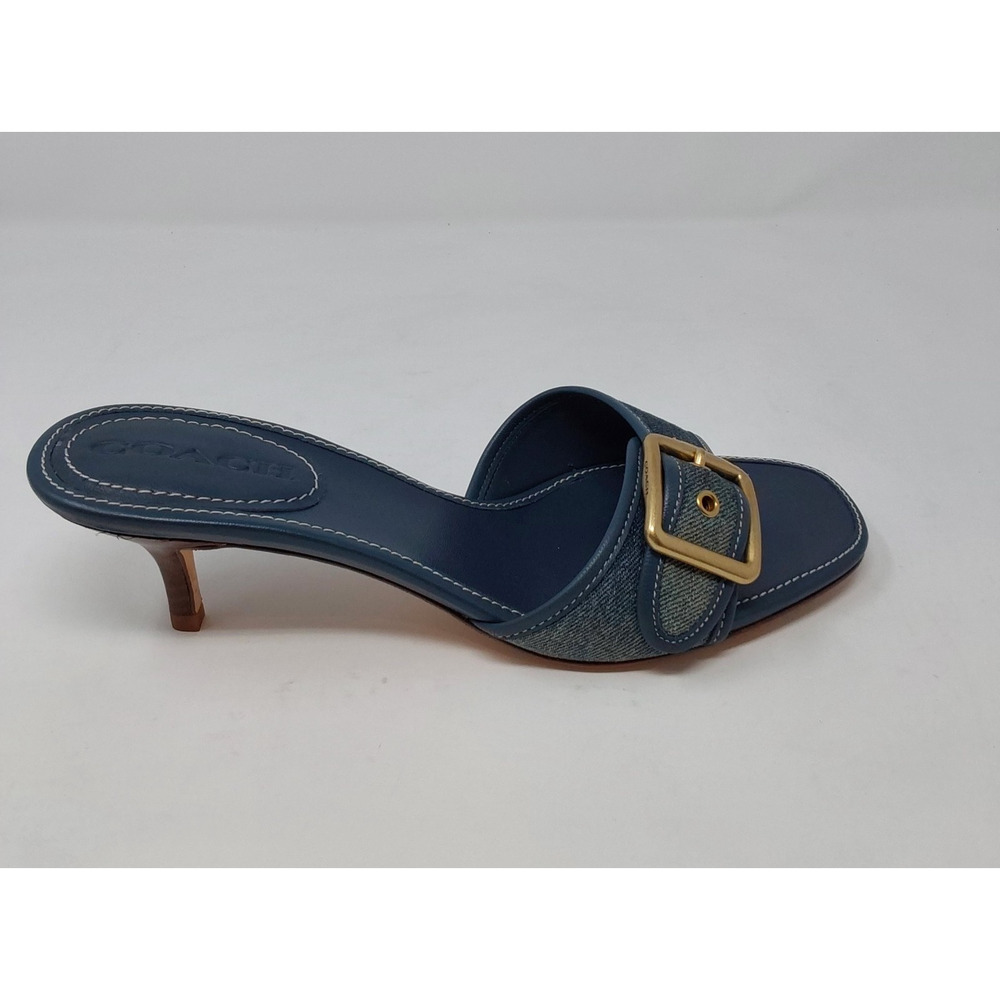 Coach Margot Dark Indigo Denim Buckle Heels Sandals Womens Size 8 - Picture 12 of 16